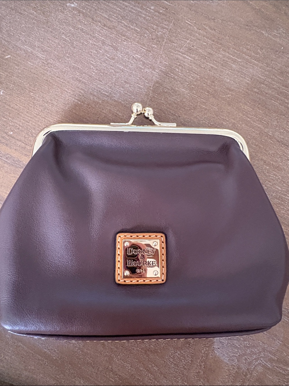 Dooney & Bourke Brown Leather Kiss-Lock Wallet/Coin with Gold Frame